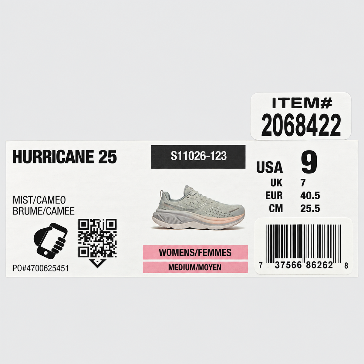 Saucony Hurricane 25 Womens 9 Mist Cameo PWRRUN PB Stability Running Sneakers