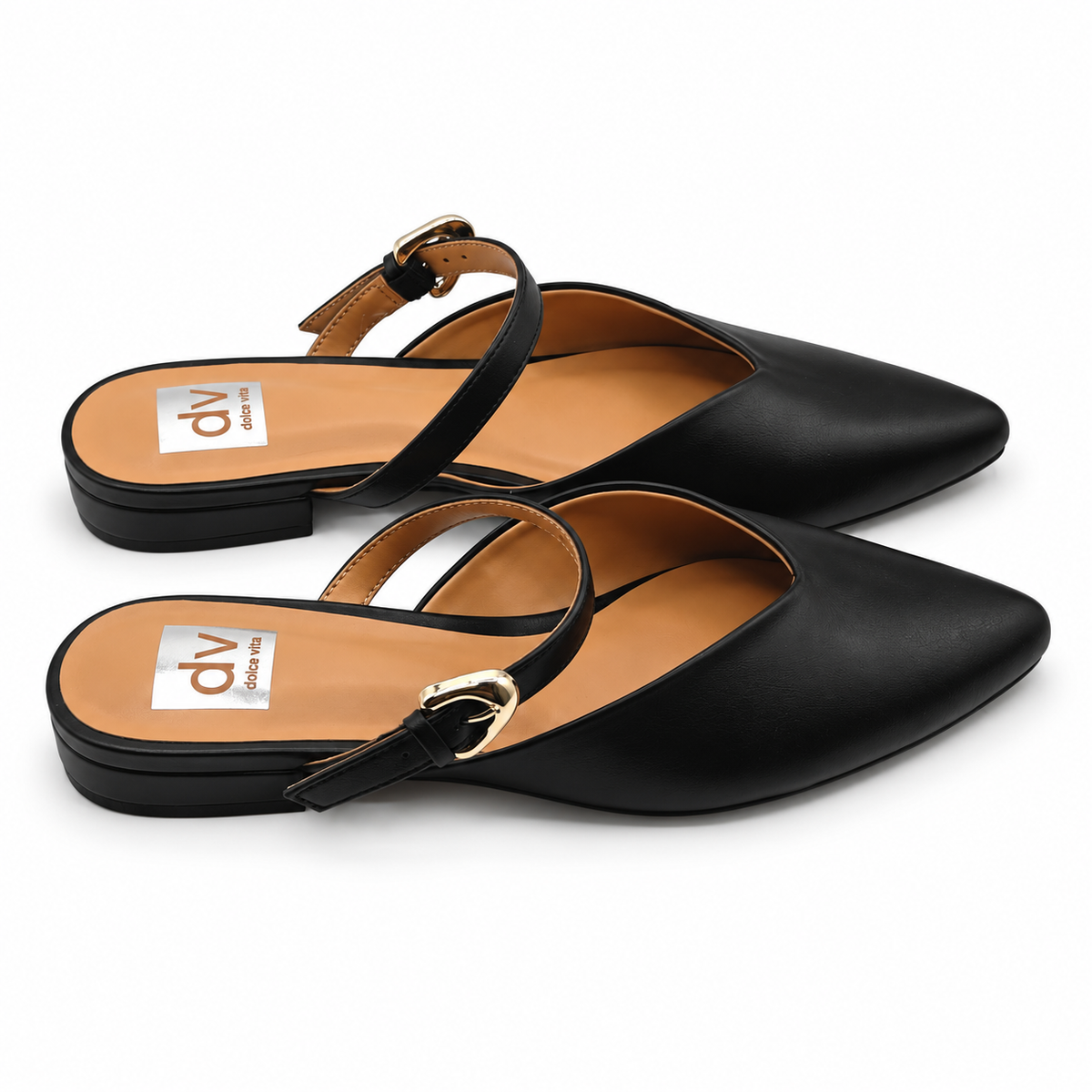 DV Dolce Vita Womens Black Pointed Toe Mule Flats Buckle Strap Shoes Pick Size