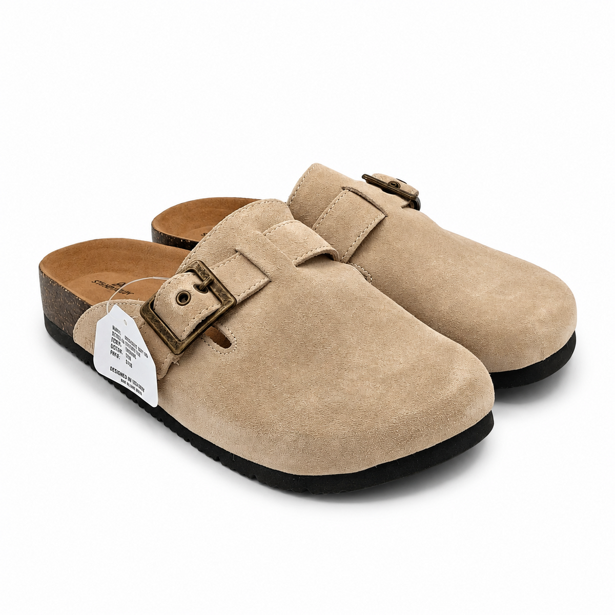 Staheekum Women's Suede Clog Mules Buckle Water Repellent Black/Tan Pick Size