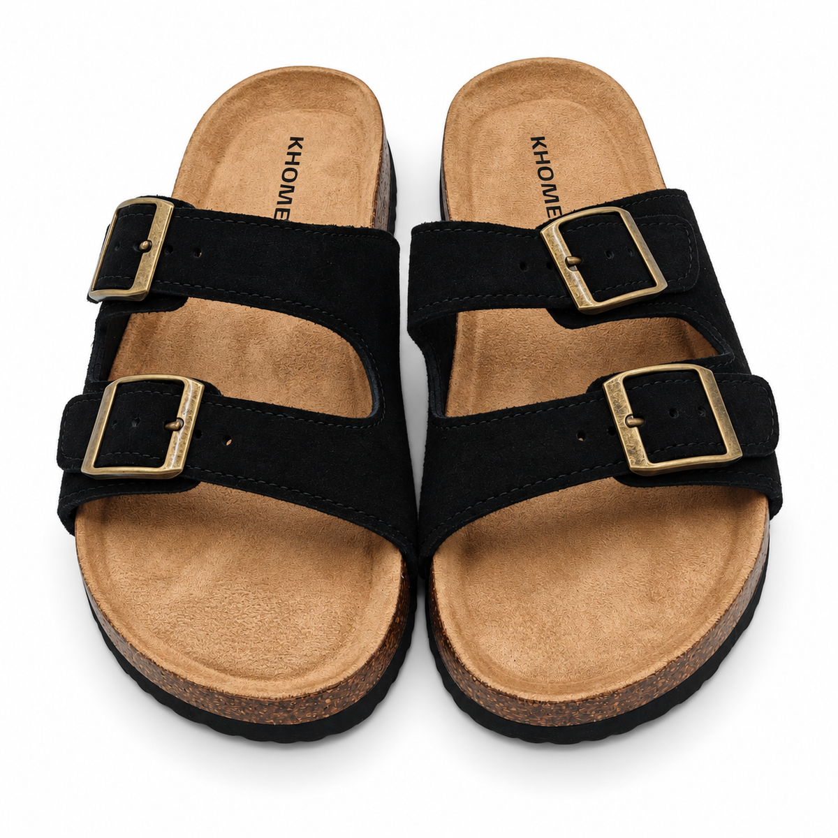 Khombu Ashville Women's Size 7 Black Suede Double Buckle Slide Sandals