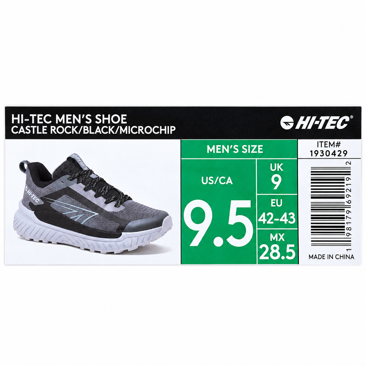 Hi-Tec Men's Trail Shoes Castle Rock Black Microchip Hiking Sneakers 9.5 1930429