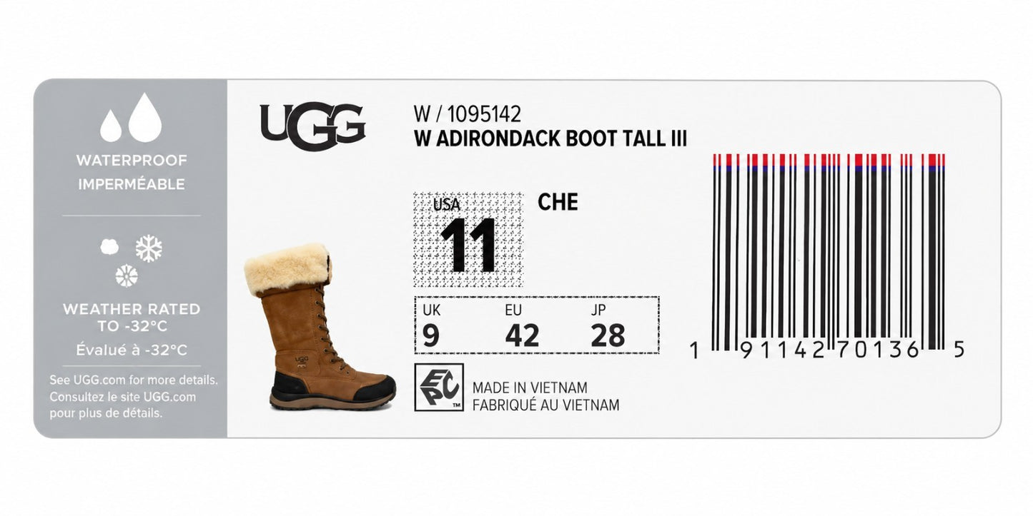 UGG Adirondack Tall III Waterproof Leather Suede Boots Chestnut Women's Size 11