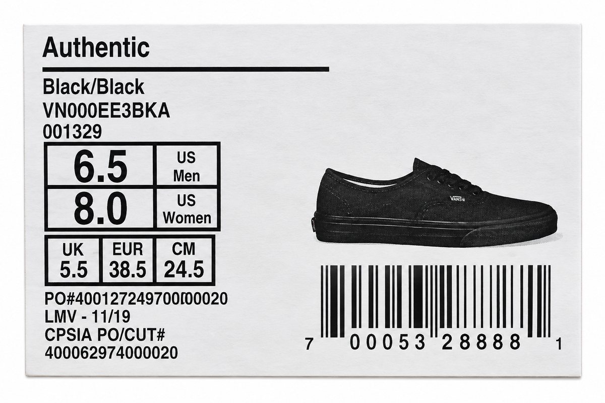 Vans Authentic Canvas Sneakers Women 8 Men 6.5 Black Black VN000EE3BKA