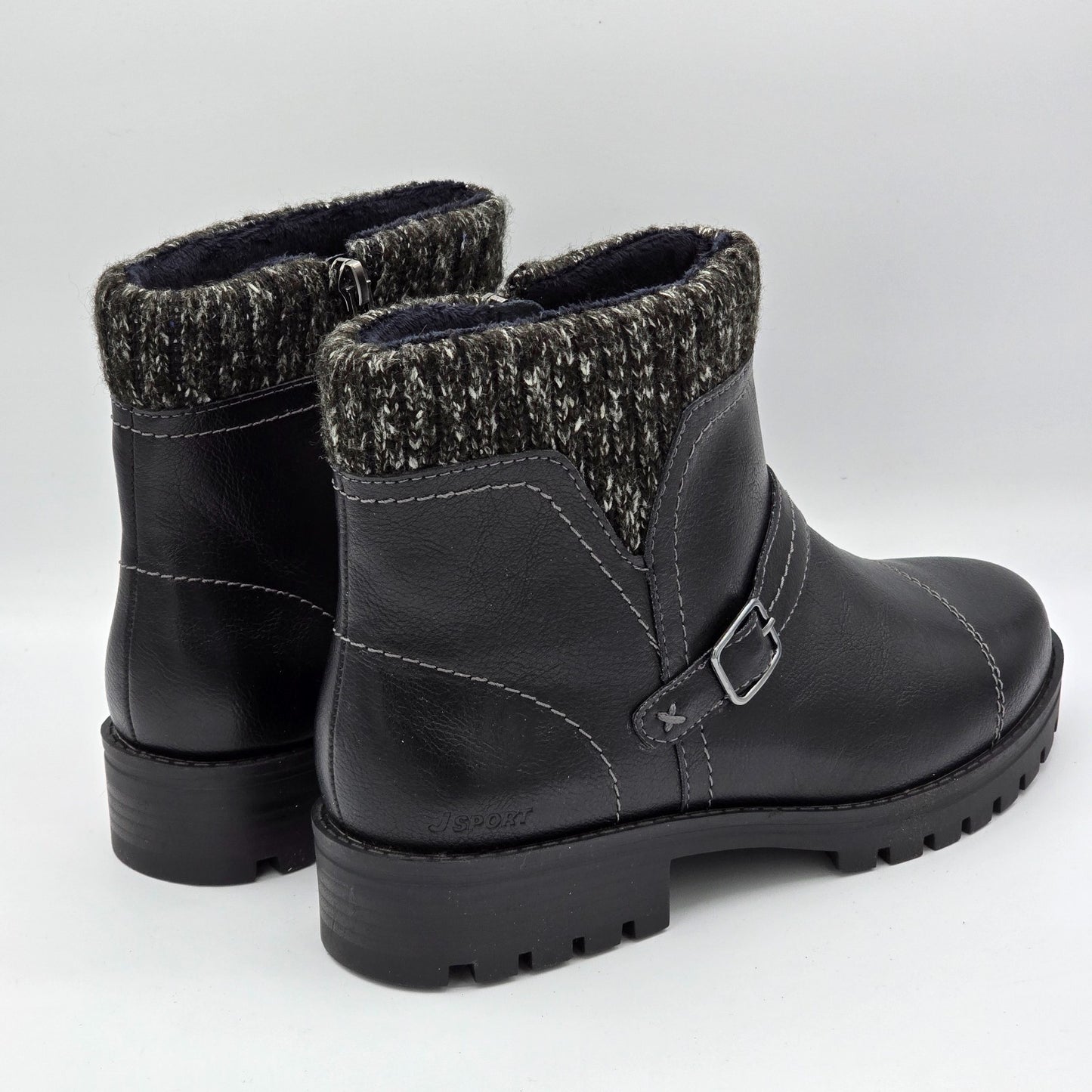 JSport Womens Violet Black Boots with Knit Cuff and Memory Foam Comfort