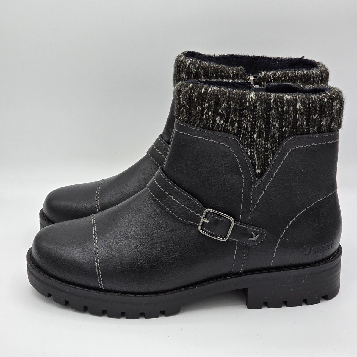 JSport Womens Violet Black Boots with Knit Cuff and Memory Foam Comfort