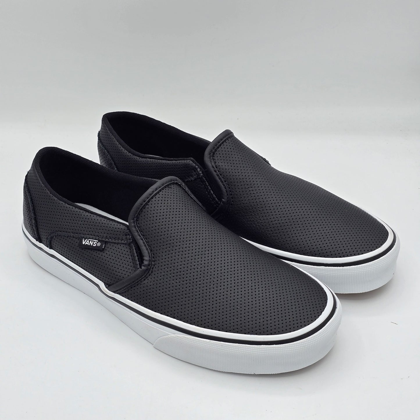 Vans Asher Slip On Shoes Black Perforated Leather VN000VOSDJ6 Women's 9