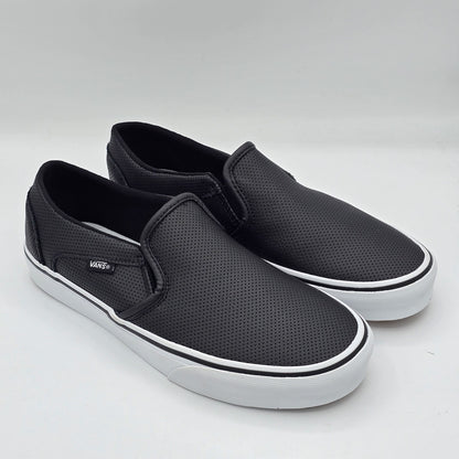 Vans Asher Slip On Shoes Black Perforated Leather VN000VOSDJ6 Women's 9