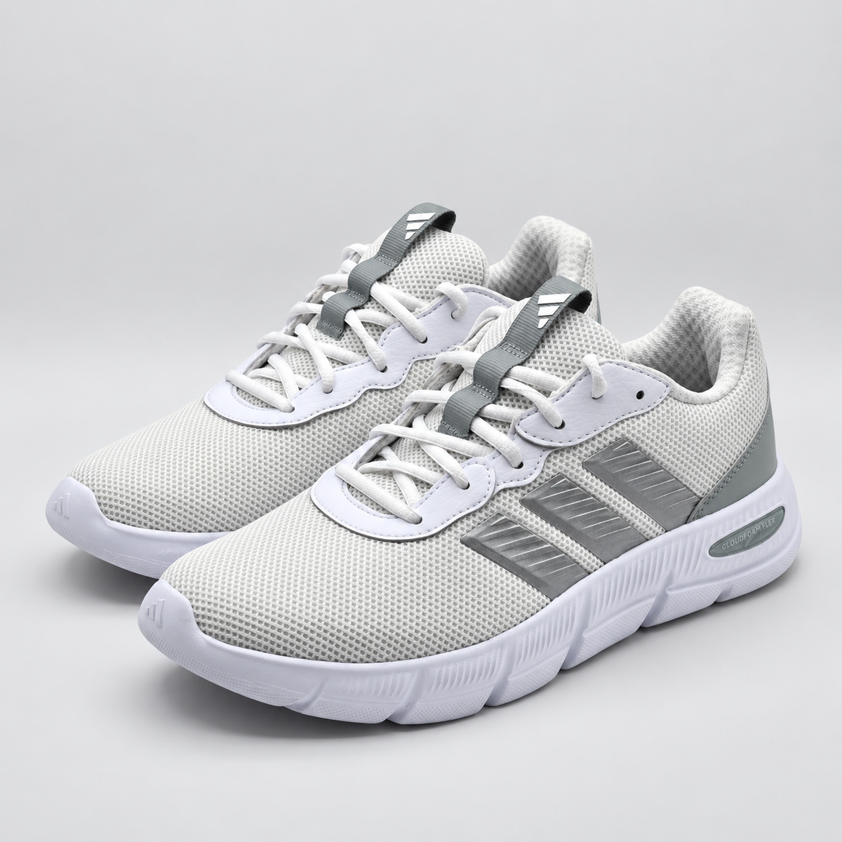 adidas Cloudfoam Flex Laces Women Wide White Gray Walking Shoes JS4891 Pick Size