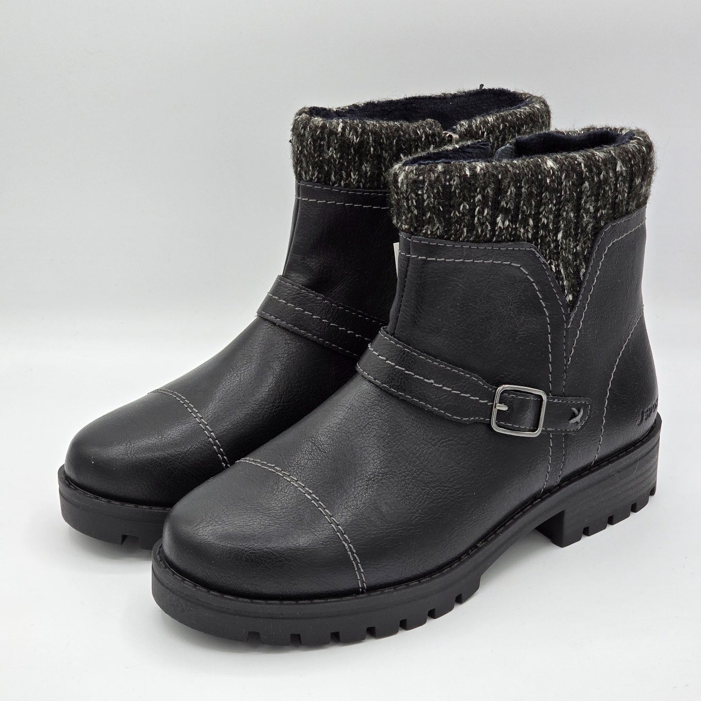 JSport Womens Violet Black Boots with Knit Cuff and Memory Foam Comfort