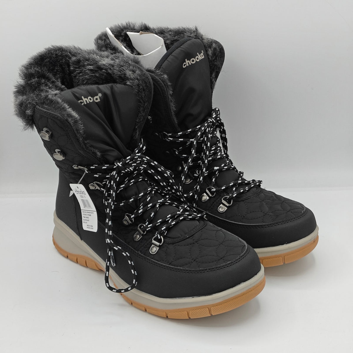 Chooka Women's Belltown Black  Mid Faux Fur Insulated Winter Snow Boots