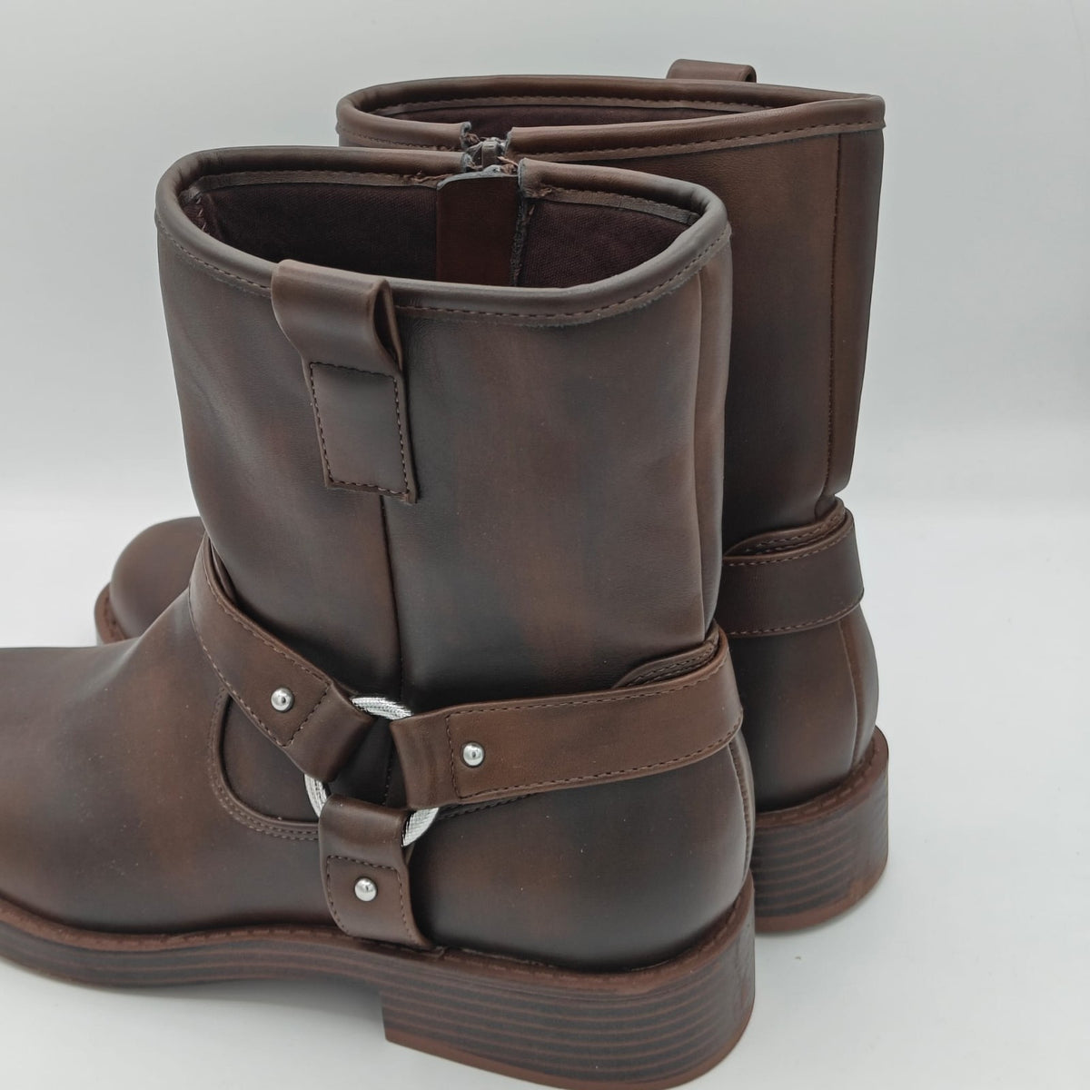 Dolce Vita Pondo Moto Biker Boots Women's  Harness Strap Side Zip Brown