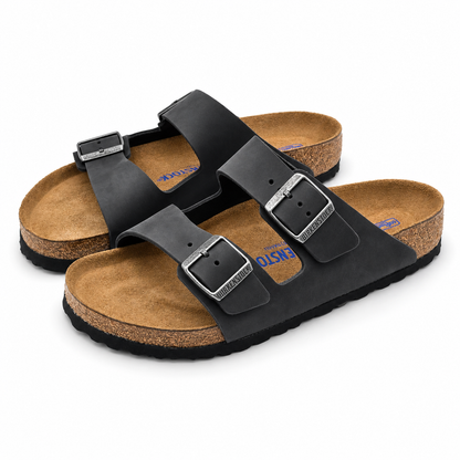 Birkenstock Arizona Soft Footbed Mens 9 EU 42 Black Oiled Leather Slide Sandals
