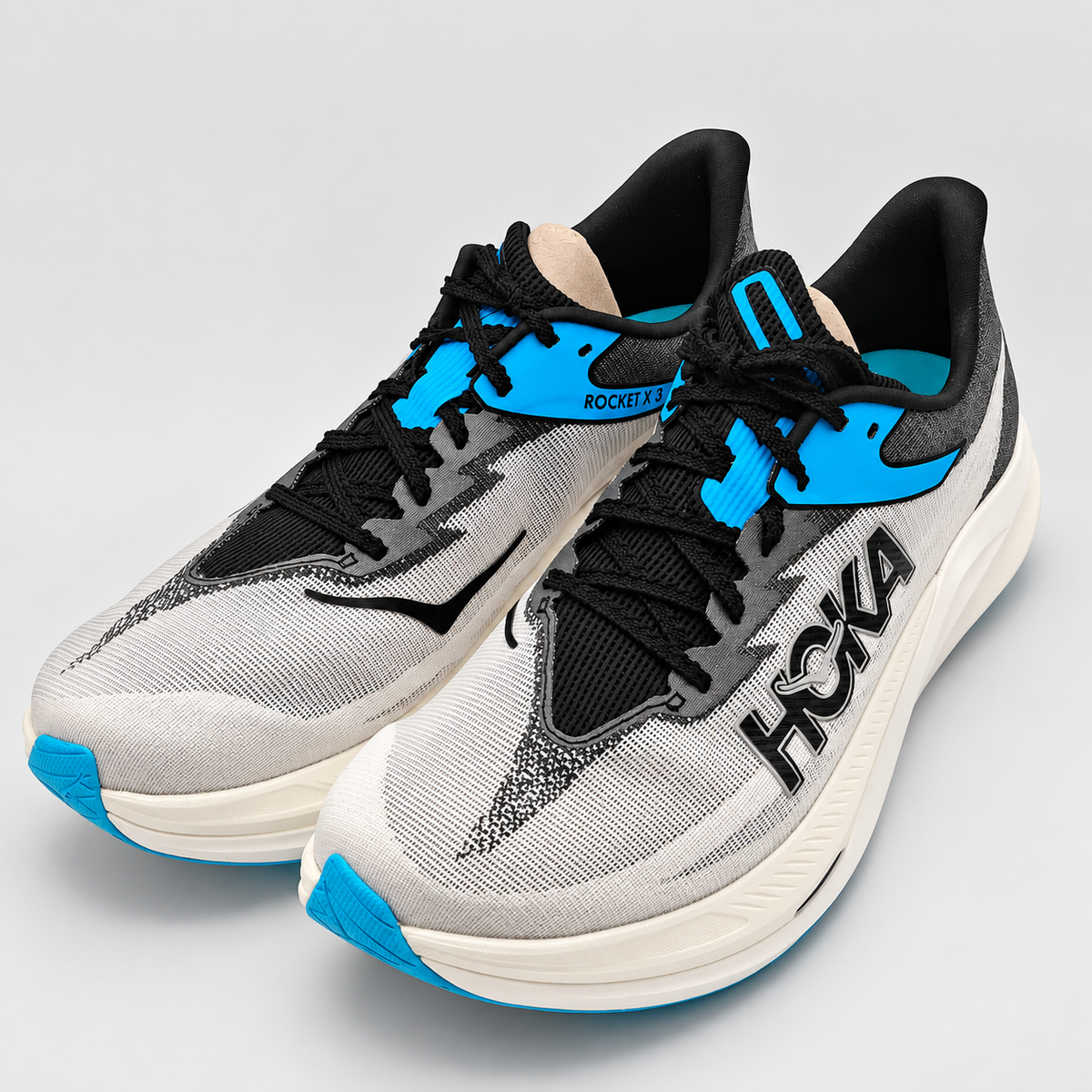 HOKA Rocket X 3 Men's 11 D White Black PEBA Carbon Plate Marathon Racing Shoes