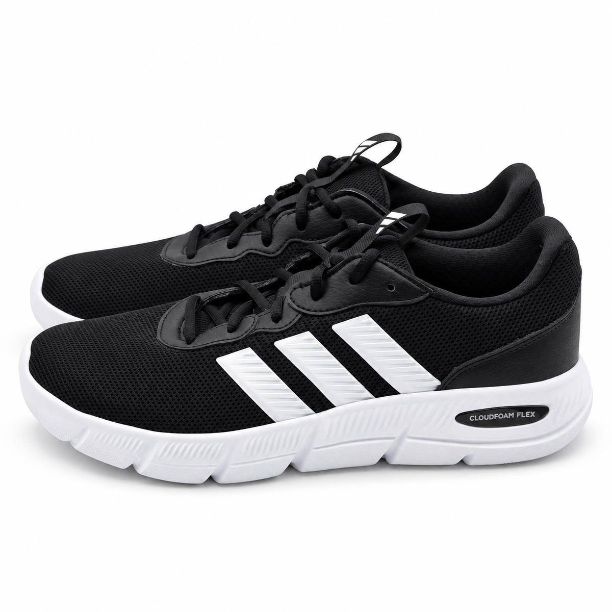 adidas Cloudfoam Flex Laces Mens Wide Black White Walking Shoes HQ4854 Pick Size