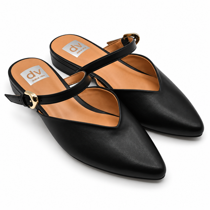 DV Dolce Vita Womens Black Pointed Toe Mule Flats Buckle Strap Shoes Pick Size