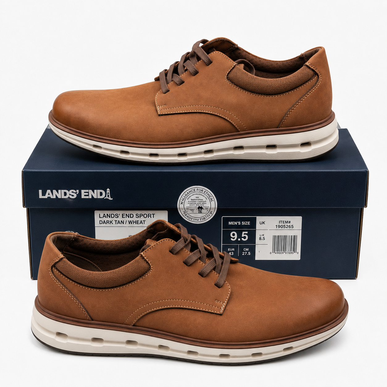 Lands' End Sport Oxford Comfort Casual Dress Shoes Tan Lace Up Men's Pick Size