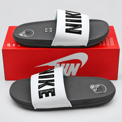 Nike Offcourt Mens Slides Size 9 Dark Grey Black White Foam Sandals BQ4639-001