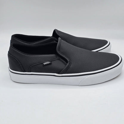 Vans Asher Slip On Shoes Black Perforated Leather VN000VOSDJ6 Women's 9