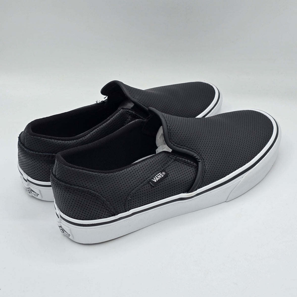 Vans Asher Slip On Shoes Black Perforated Leather VN000VOSDJ6 Women's 9