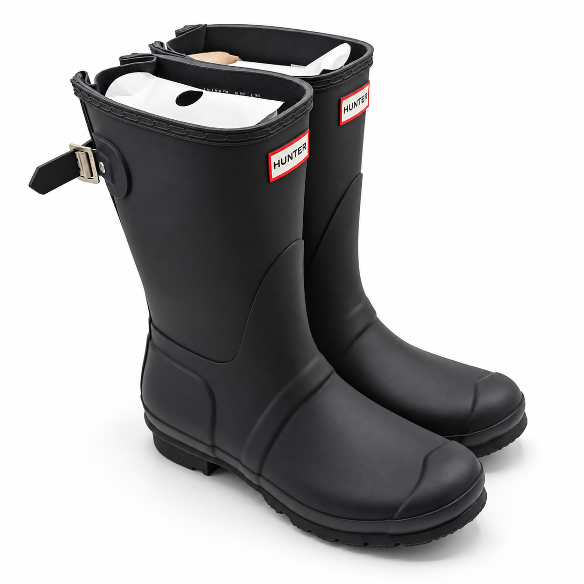 Hunter Original Back Adjustable Short Rain Boots Womens 7 Black Waterproof Matte