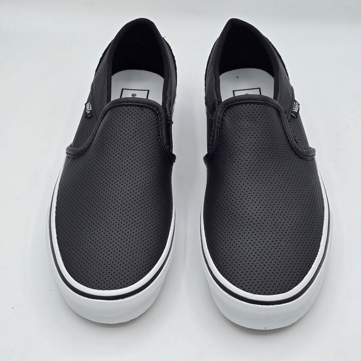 Vans Asher Slip On Shoes Black Perforated Leather VN000VOSDJ6 Women's 9