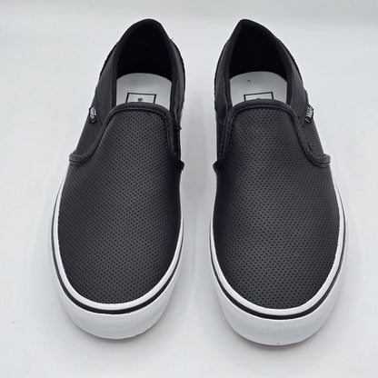 Vans Asher Slip On Shoes Black Perforated Leather VN000VOSDJ6 Women's 9