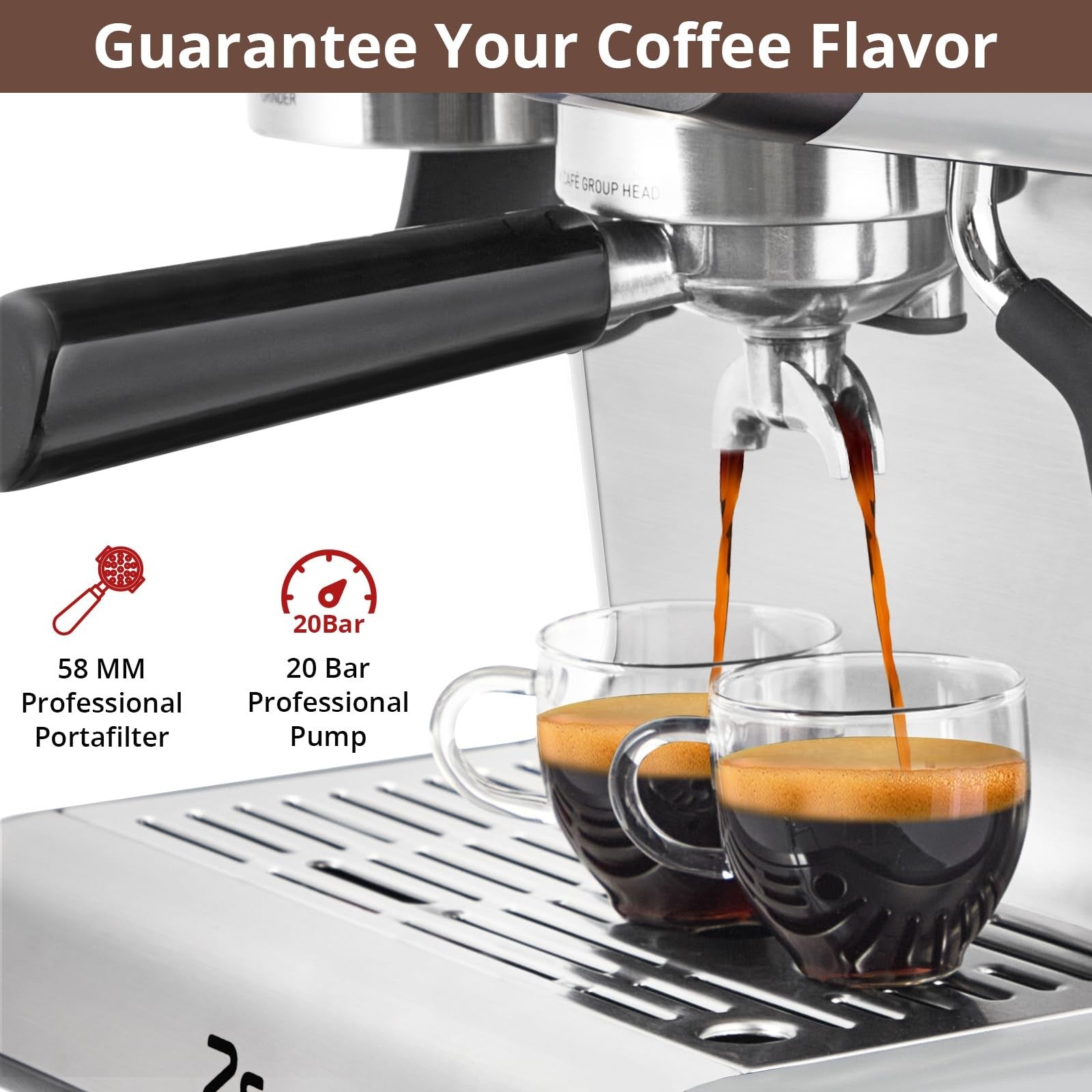 20 Bar Espresso Machine with Grinder Milk Frother Steam Wand 30 Grind Settings