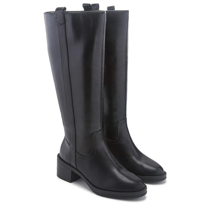 Kensie Women's Naya Knee High Boots Sand Faux Leather Side Zip Block Heel