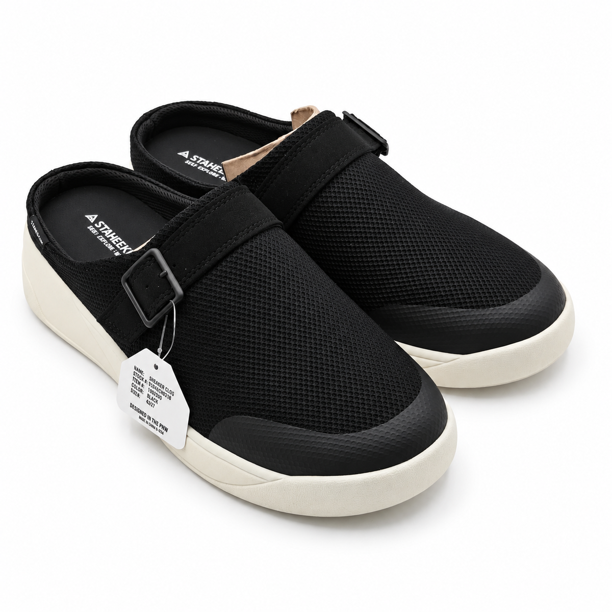 Staheekum Sneaker Clog Womens Black Mesh Buckle Slip On Comfort Mules Pick Size