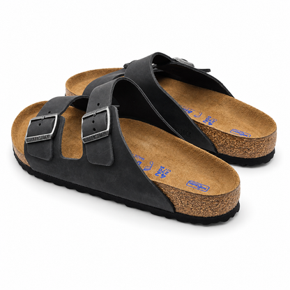Birkenstock Arizona Soft Footbed Mens 9 EU 42 Black Oiled Leather Slide Sandals