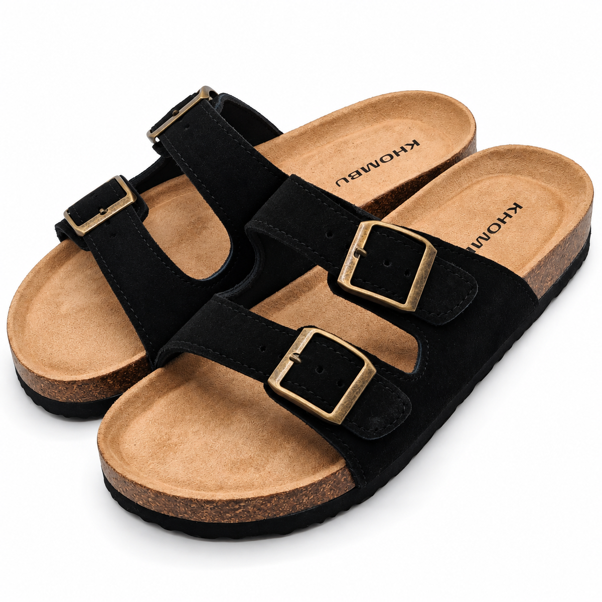 Khombu Ashville Women's Size 7 Black Suede Double Buckle Slide Sandals