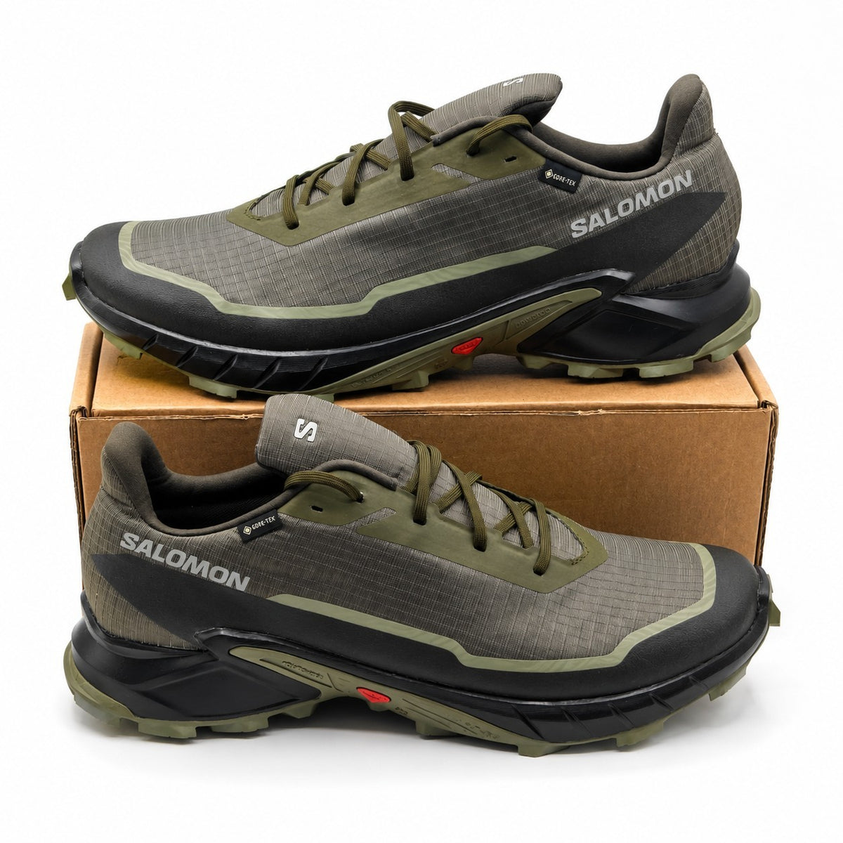 Salomon Alphacross 5 GTX Gore-Tex Trail Running Shoes Olive Black Men's Size 14