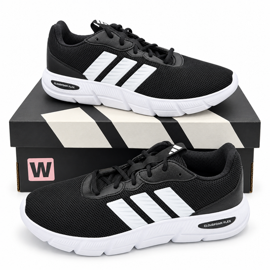 adidas Cloudfoam Flex Laces HQ4960 Womens Black White Walking Lifestyle Sneakers