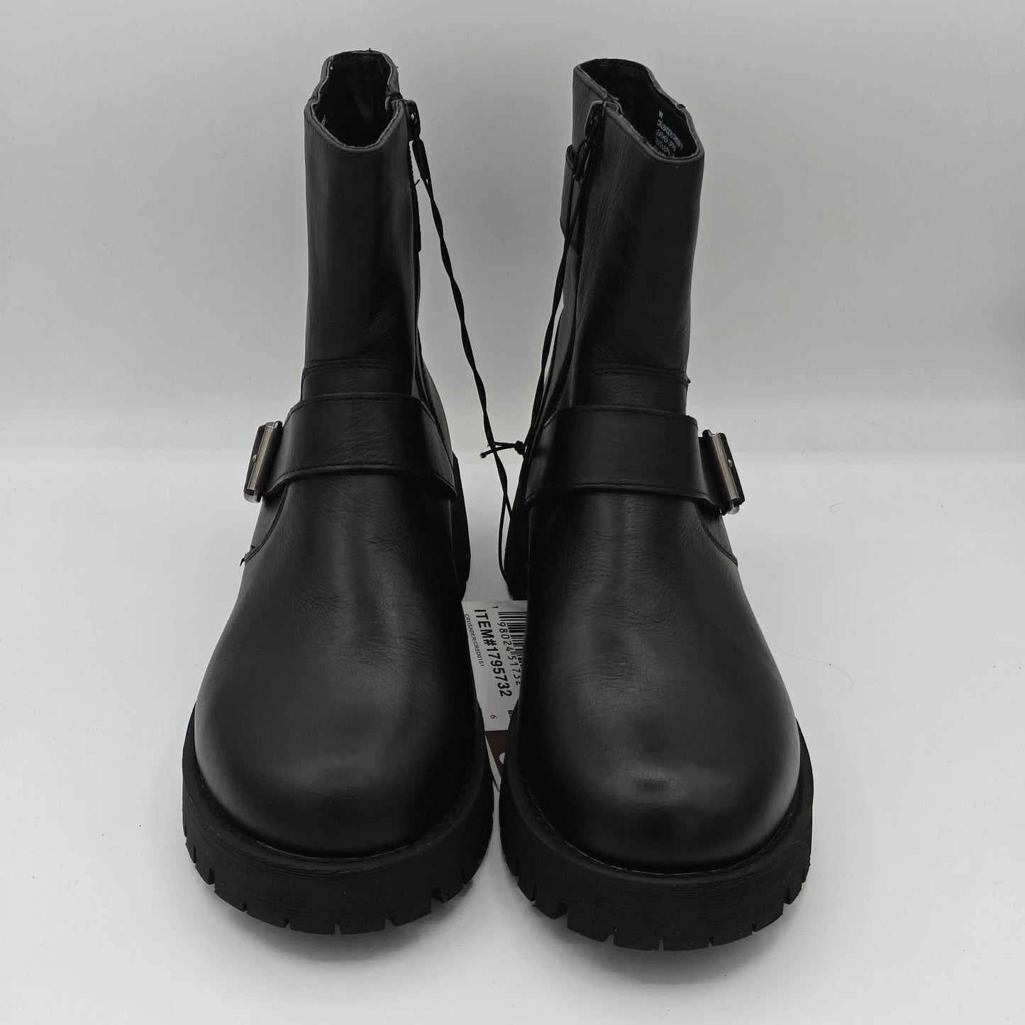 Steve Madden Crusader Leather Combat Boots Women's 9 Black Goth Biker Lug Sole