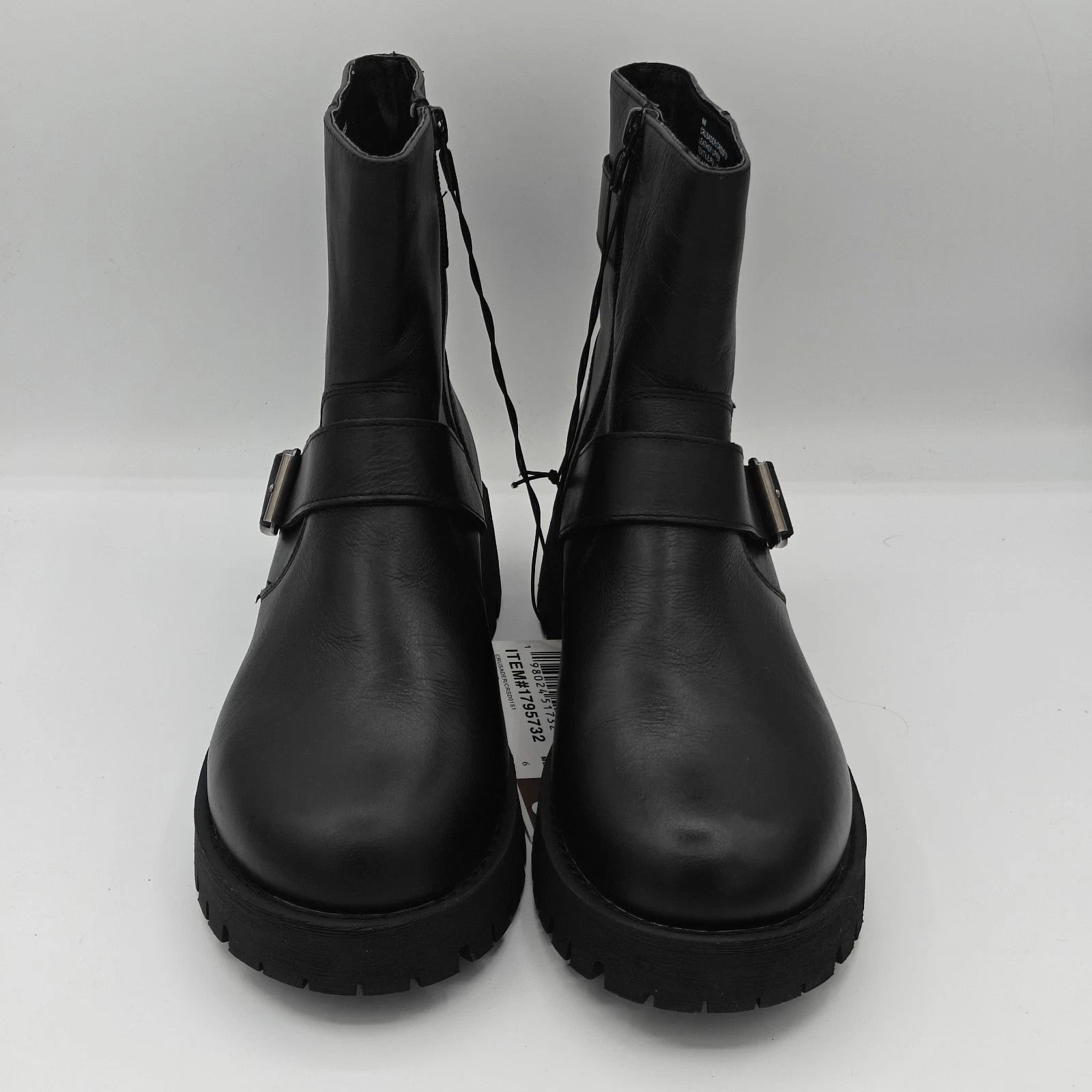 Steve Madden Crusader Leather Combat Boots Women's 9 Black Goth Biker Lug Sole