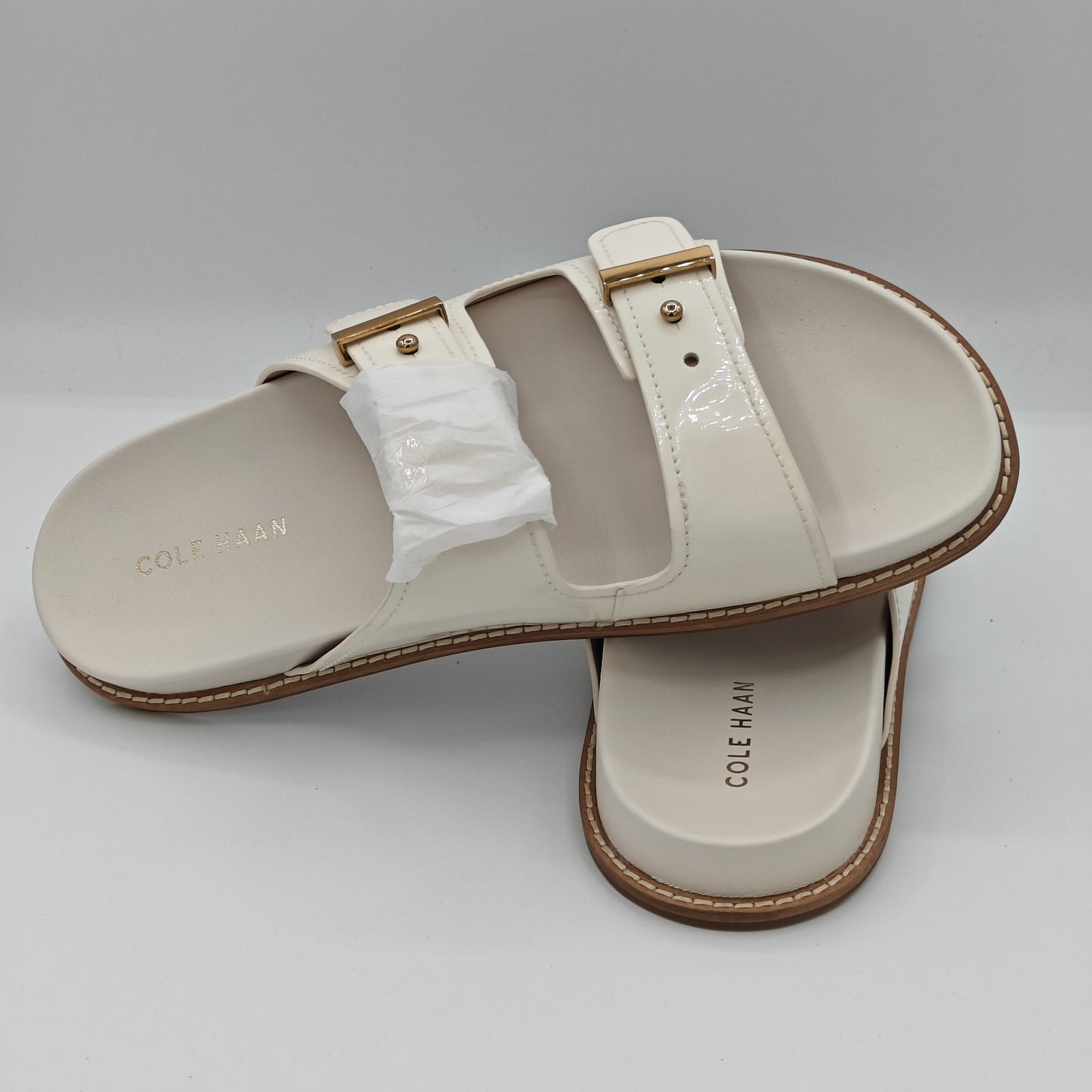 Cole Haan Marisol Women's Adjustable Double Band Patent Leather Sandals (Ivory)