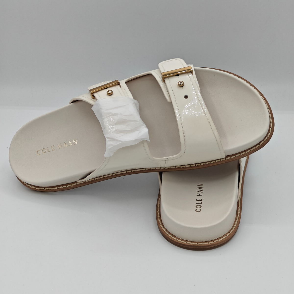 Cole Haan Marisol Women's Adjustable Double Band Patent Leather Sandals (Ivory)