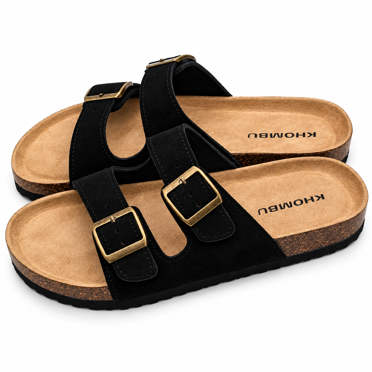 Khombu Ashville Women's Size 7 Black Suede Double Buckle Slide Sandals