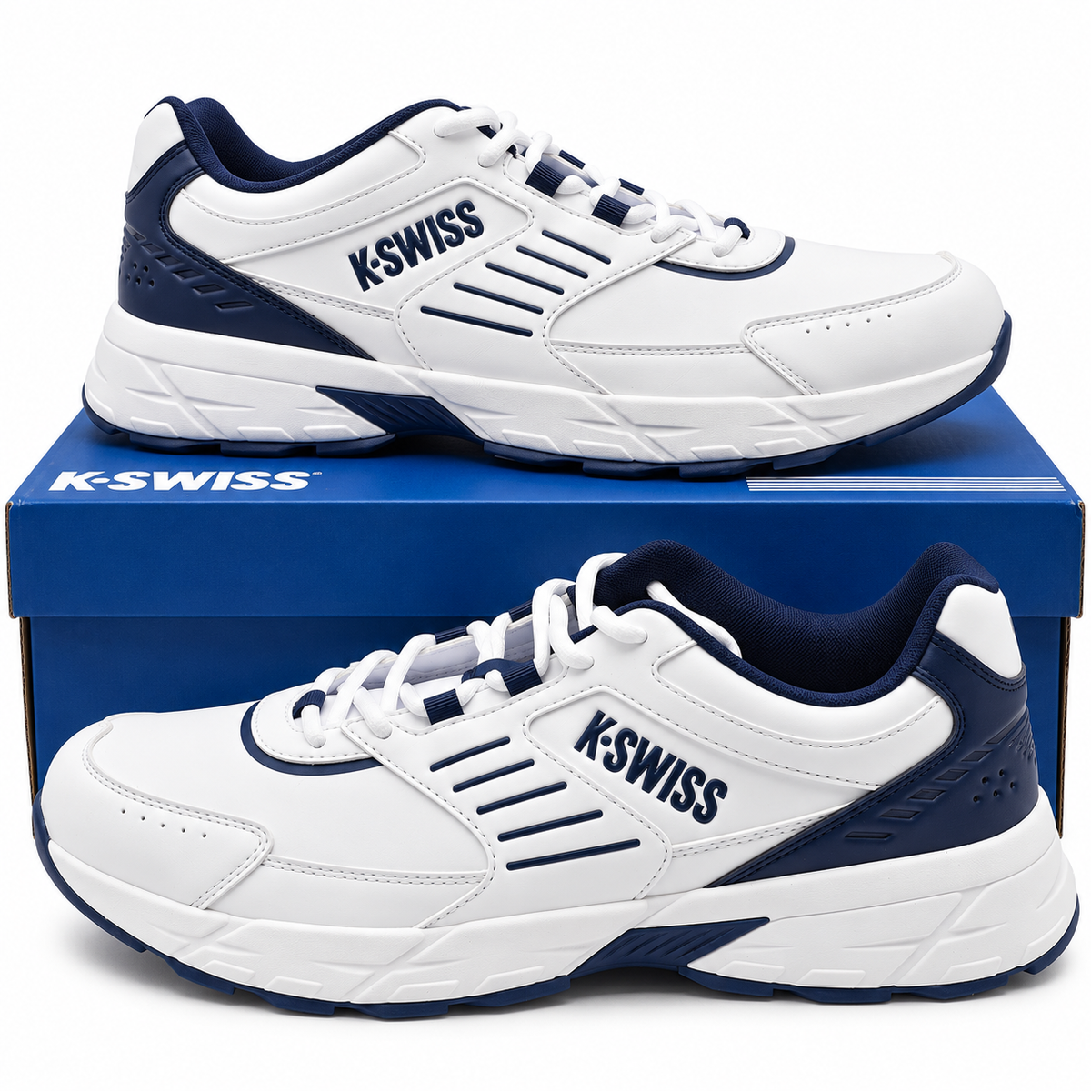 K-Swiss Faro IV Mens 10.5 White Navy Retro Lace Up Low Top Casual Sneaker Shoes