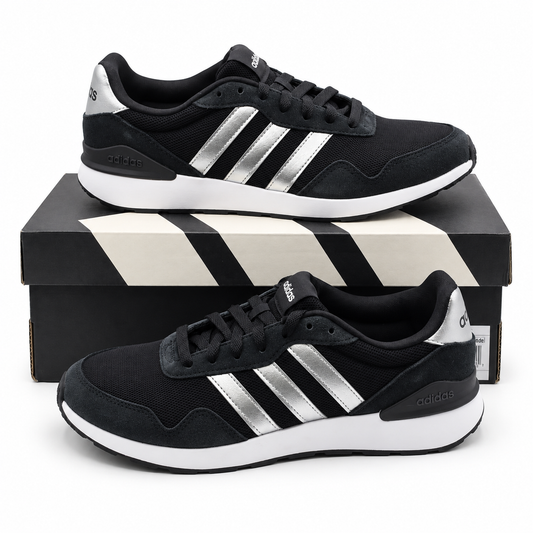 adidas Run 60s 4.0 Womens Black Silver Retro Suede Sneakers Pick Size JR6626