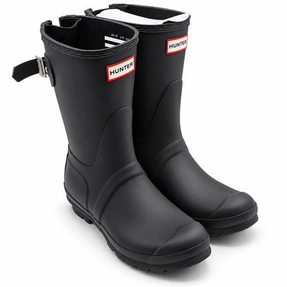 Hunter Original Back Adjustable Short Rain Boots Womens 9 Navy Waterproof Matte