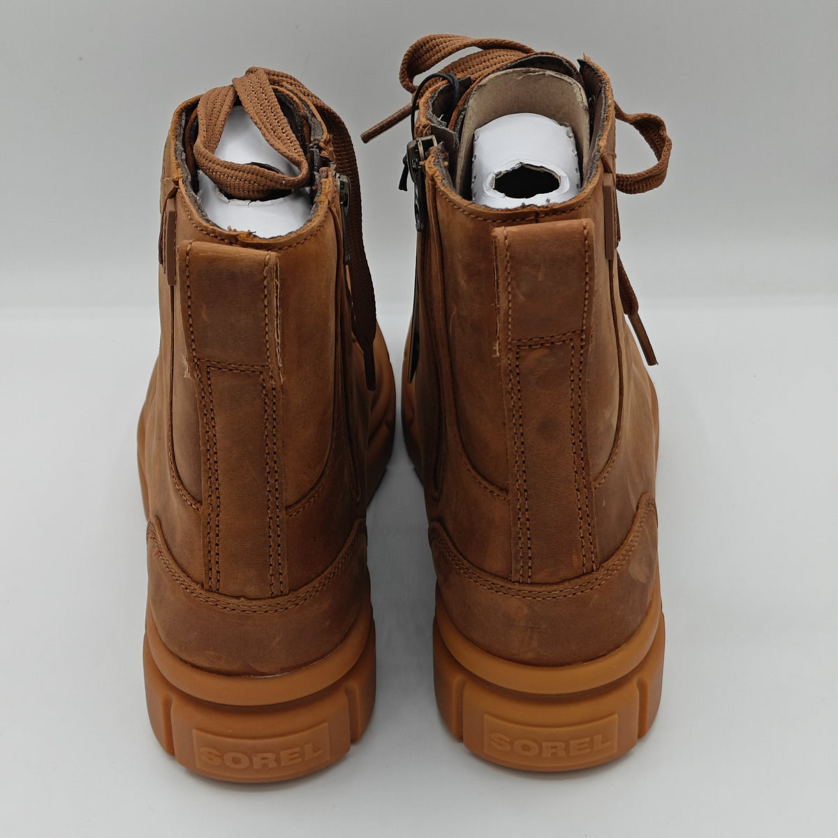 SOREL Explorer STRT Waterproof Lace Boots Leather Side Zip Velvet Tan Gum 2 9, 8