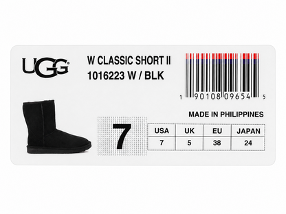 UGG Classic Short II Women's 7 EU 38 Black Sheepskin Winter Boots 1016223-BLK