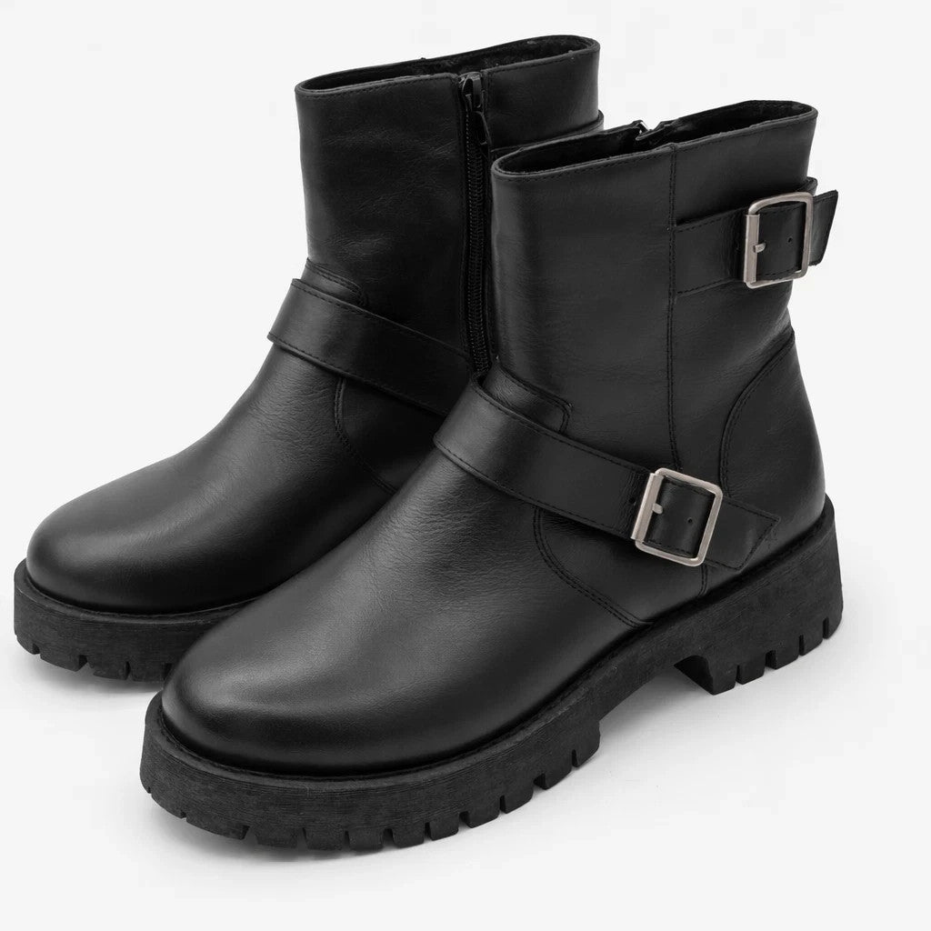 Steve Madden Crusader Leather Combat Boots Women's 8 Black Goth Biker Lug Sole