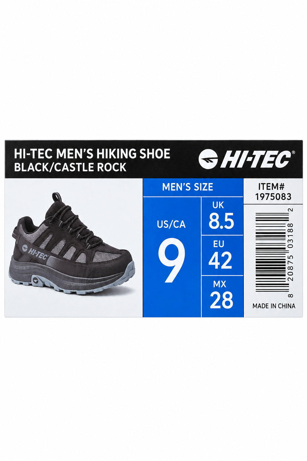 Hi-Tec Men's Hiking Trail Shoes Black Castle Rock Outdoor Walking Sneakers 9