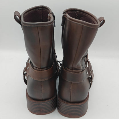 Dolce Vita Pondo Moto Biker Boots Women's  Harness Strap Side Zip Brown