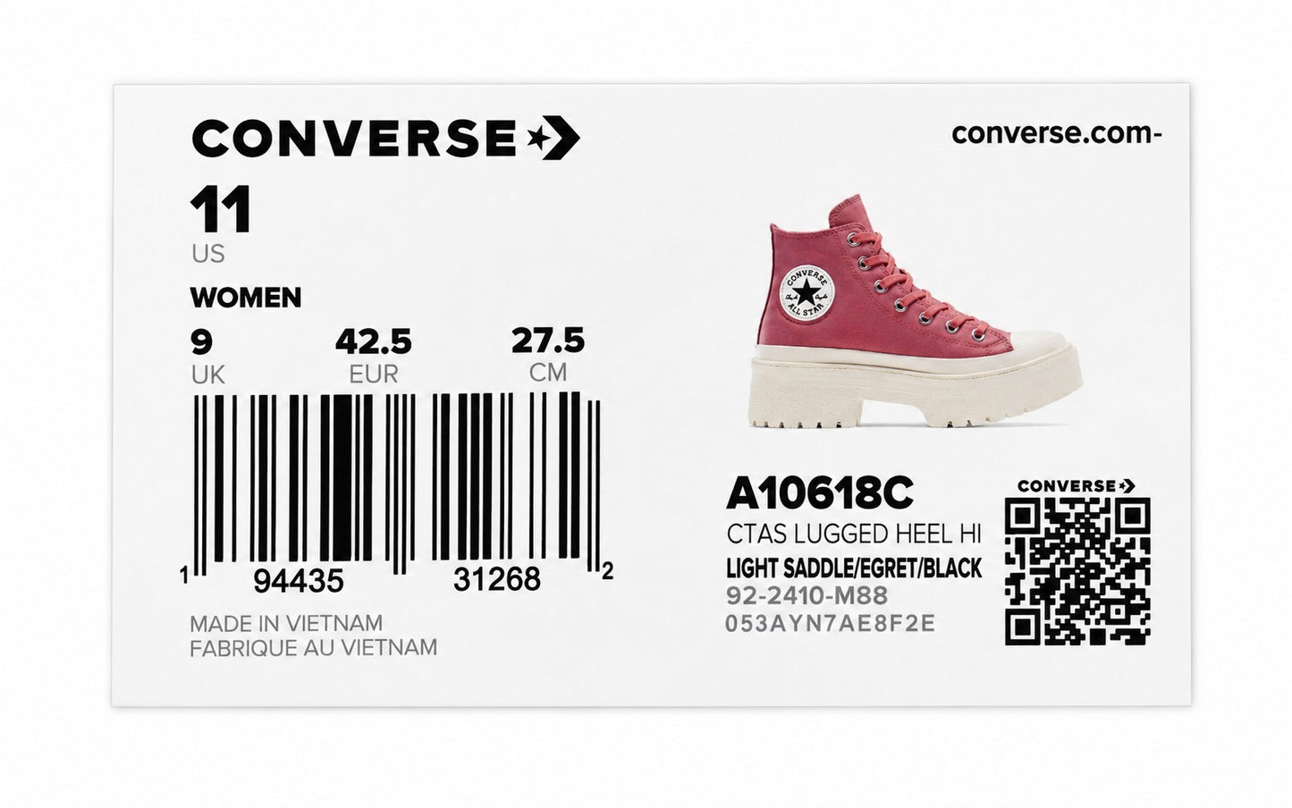 Converse Chuck Taylor All Star Lugged Heel Platform High Women's 11 A10618C Pink