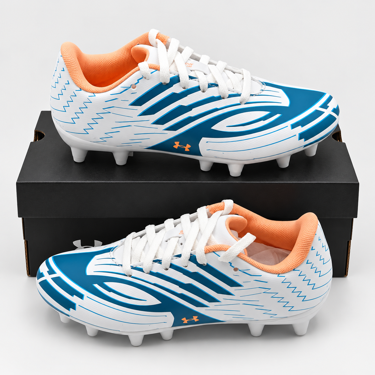Under Armour Shadow Club 4 FG Jr Boys 1.5Y White Blue Soccer Cleats Firm Ground