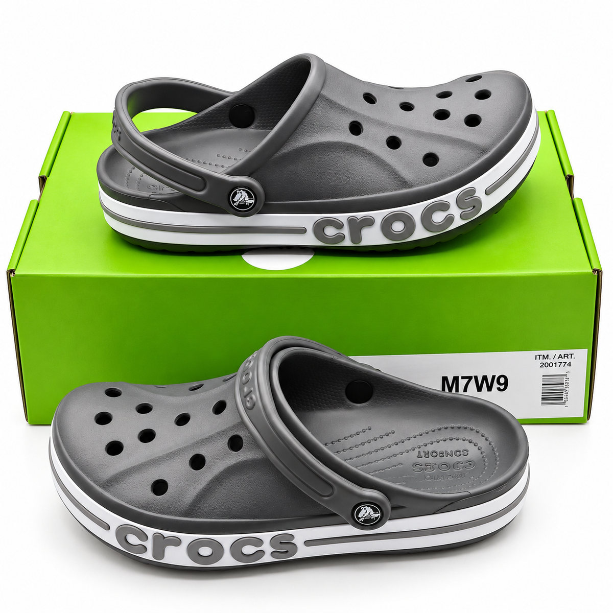 Crocs Bayaband Clogs Women 9 Men 7 Slate Grey Multi Slip On Comfort 205089-0IE