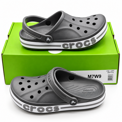 Crocs Bayaband Clogs Women 9 Men 7 Slate Grey Multi Slip On Comfort 205089-0IE